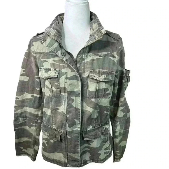 Angel Kiss Los Angeles Jacket Medium Green Camouflage Military Full Zip Snaps - Picture 1 of 7